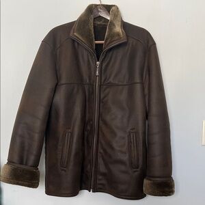 Men's Brown Faux leather winter jacket